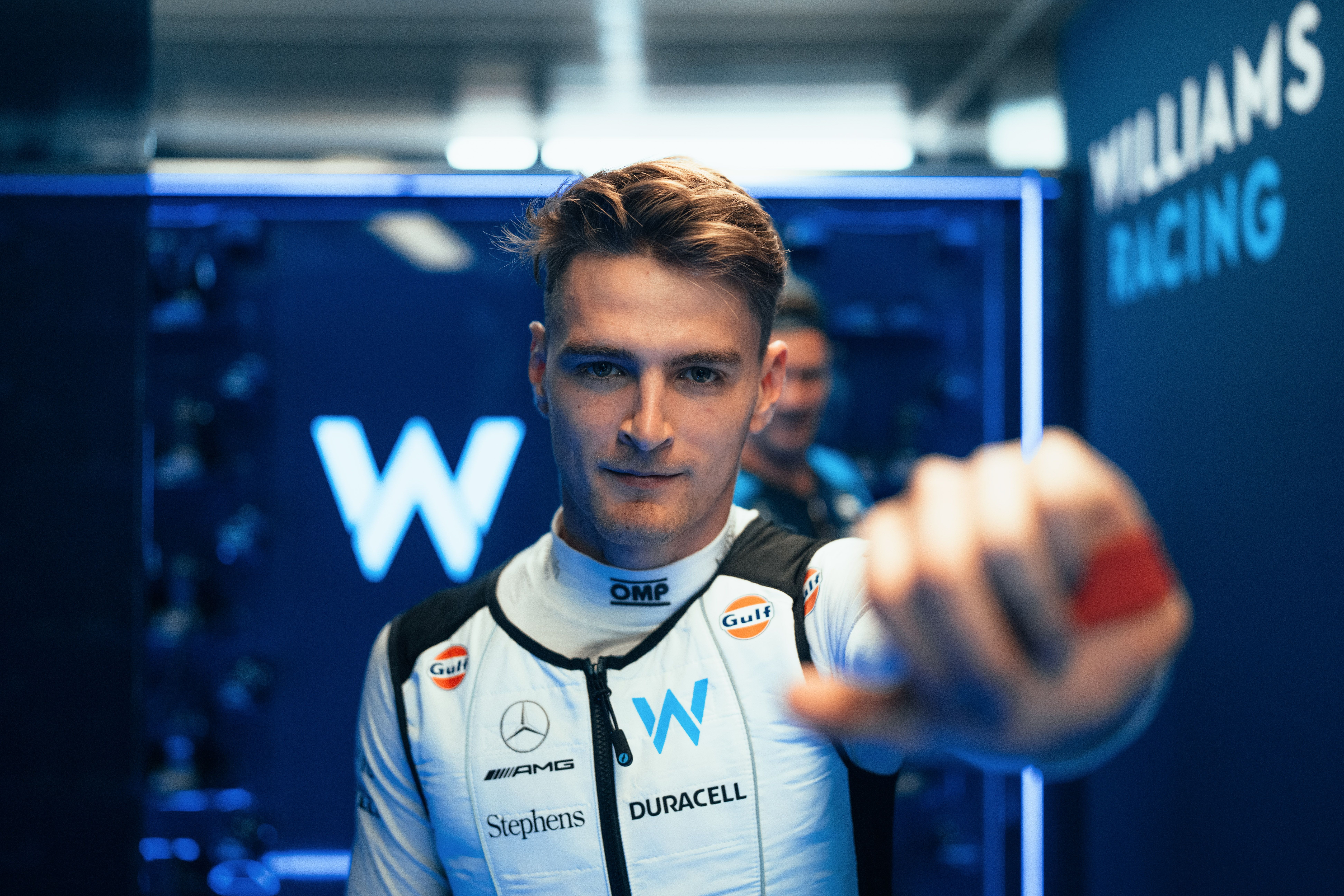 Sarge gets stretching before making his way to the grid.