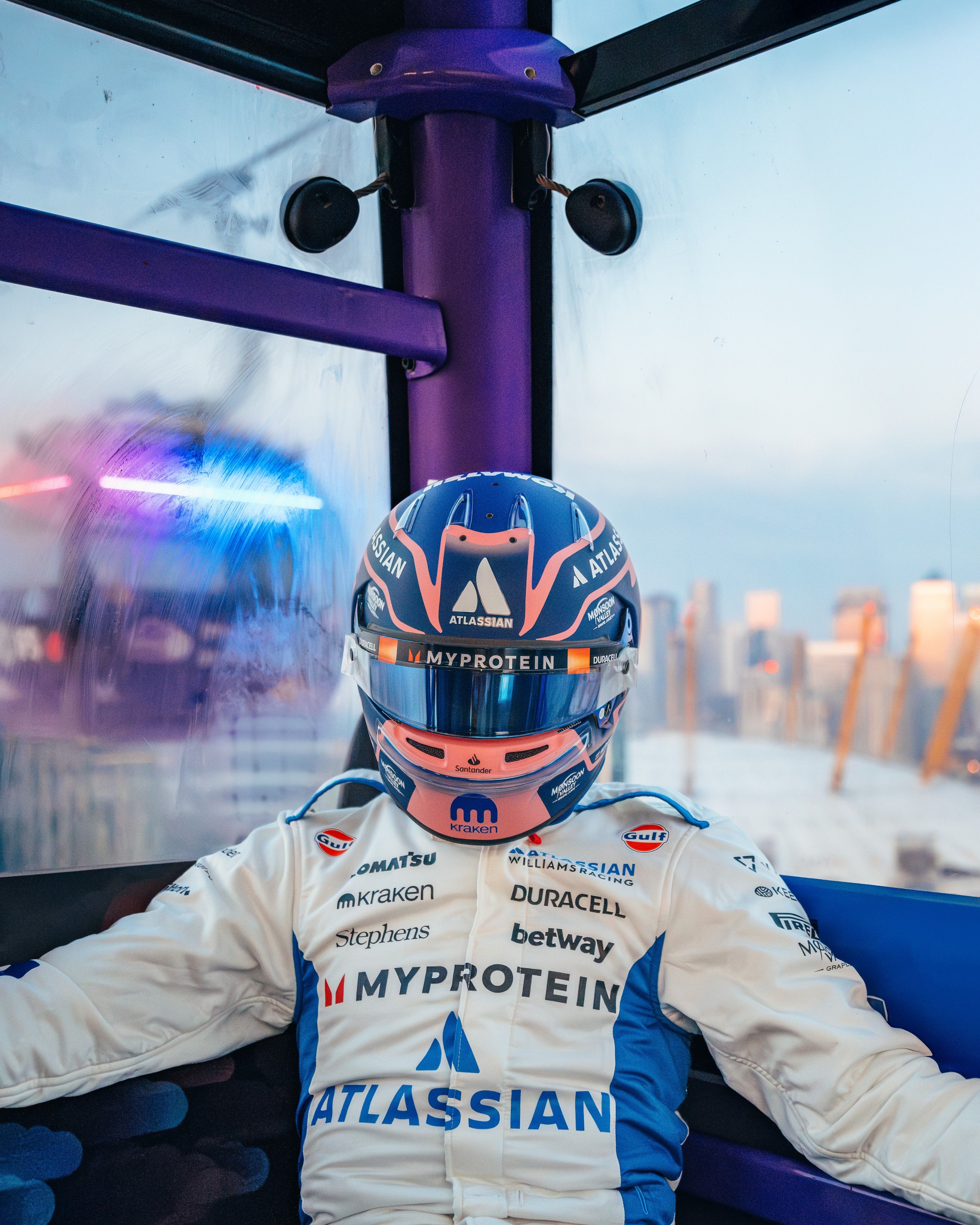 Alex switched from race car to cable car on his way to The O2.