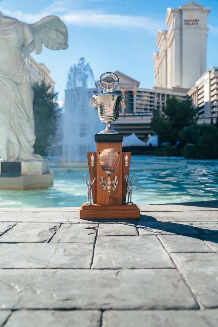 1981 Caesars Palace Grand Prix trophy outside Caesars Palace 