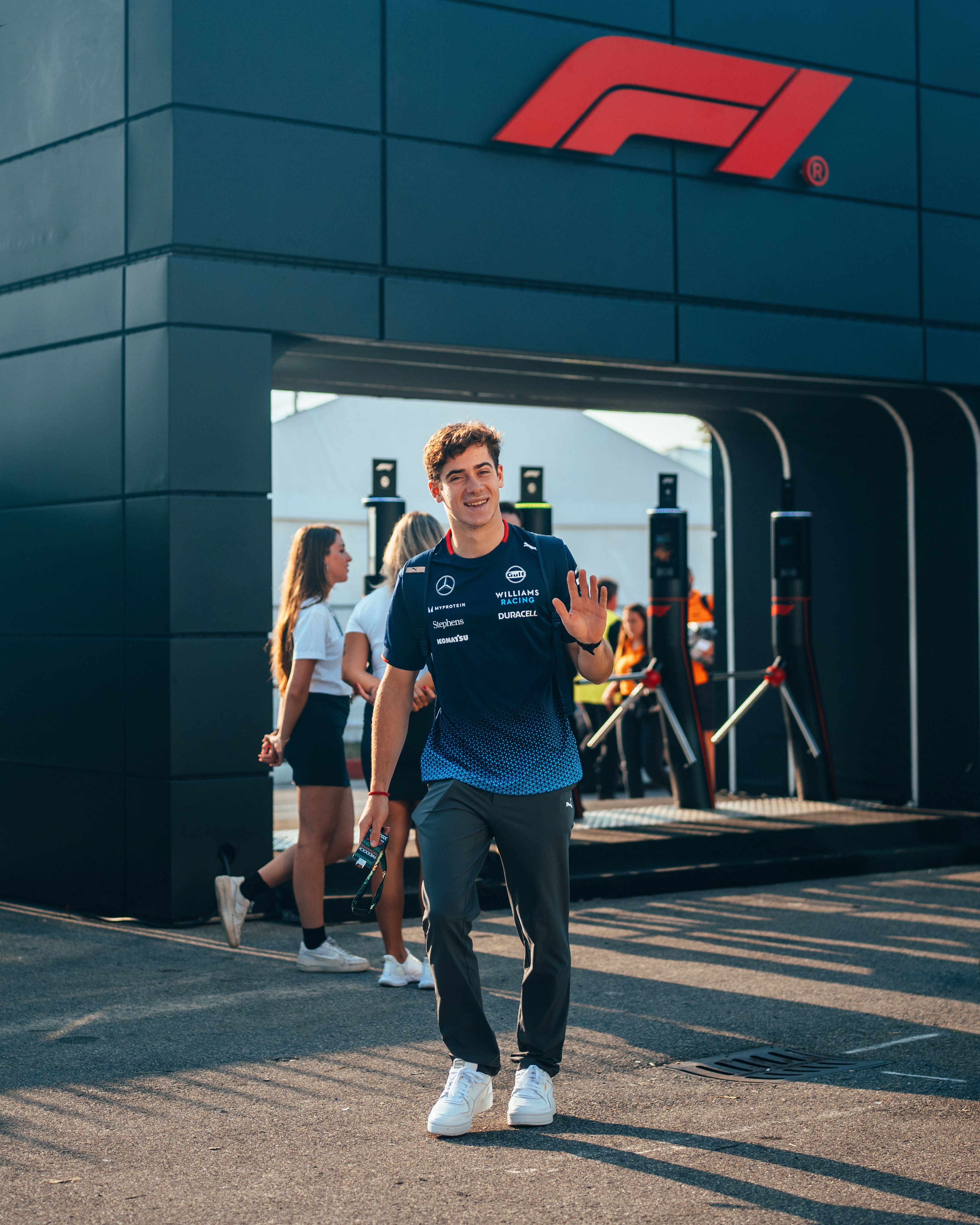 Arriving for his first day as an F1 driver.
