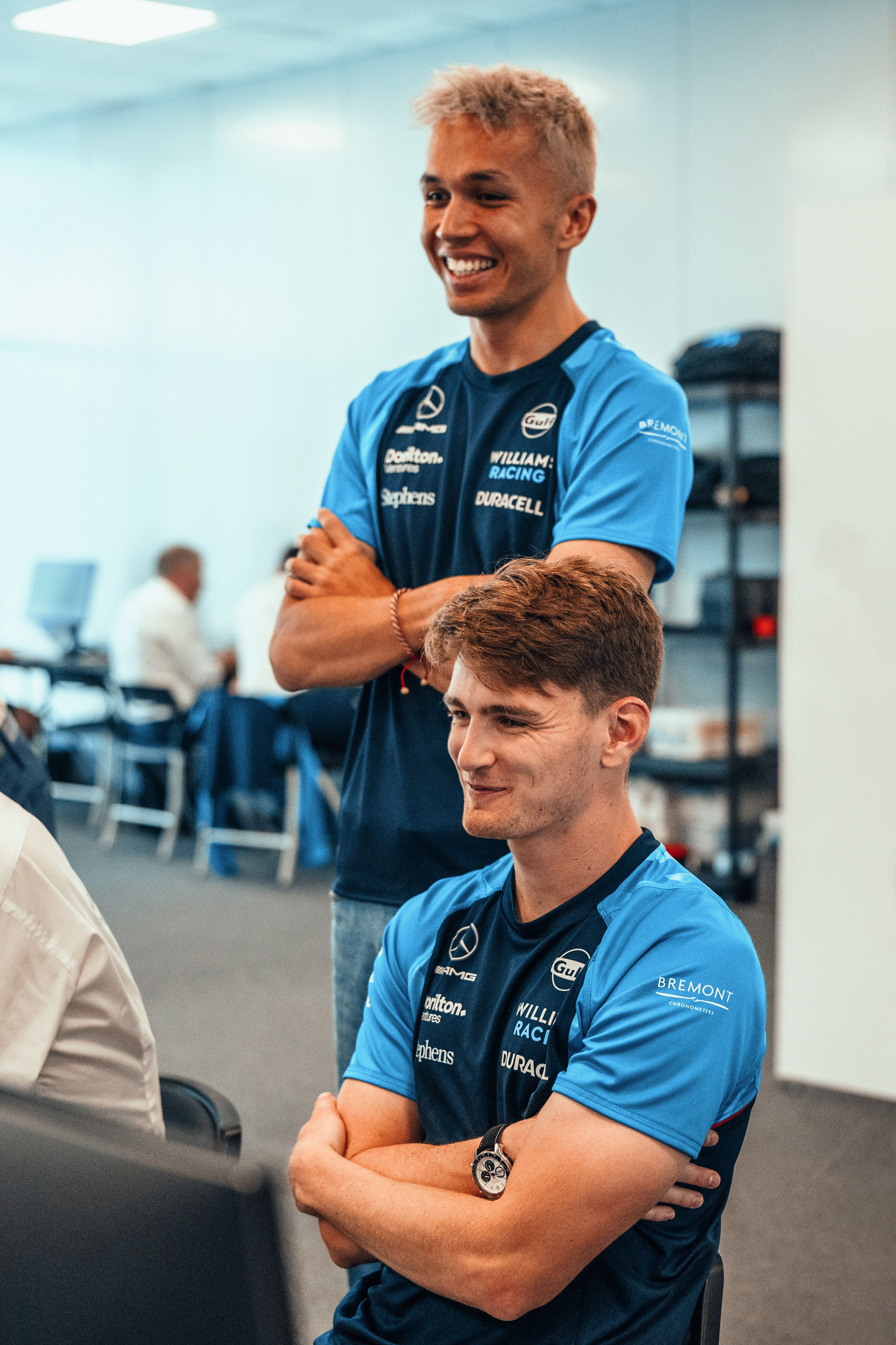 All smiles up in the engineering room.