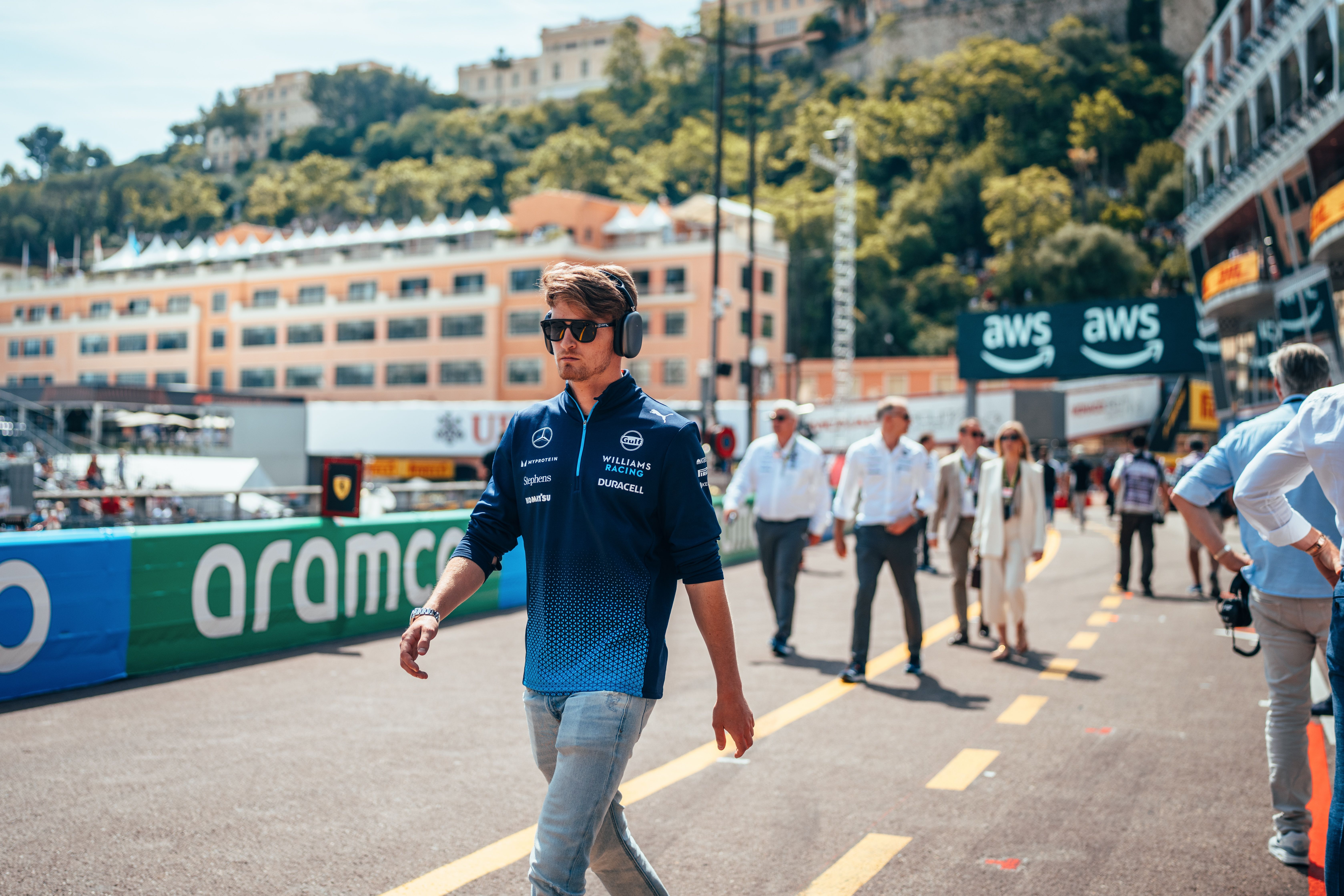 Logan arrives in the Monte Carlo pit lane