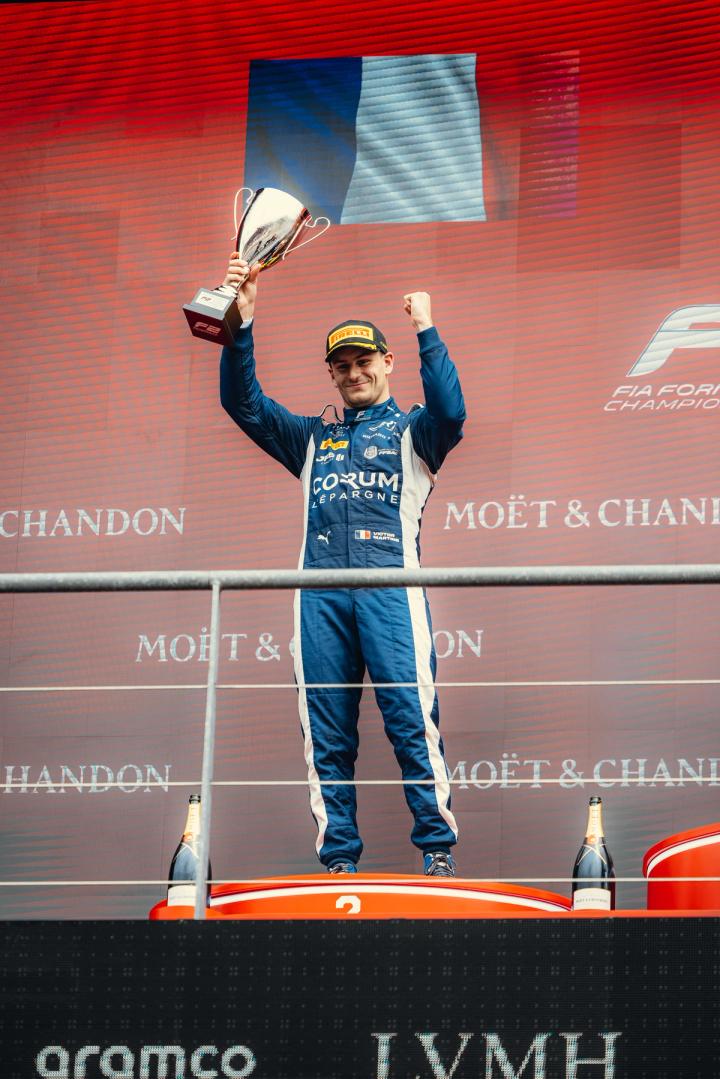 Victor Martins on the podium after his on Saturday at Spa-Francorchamps
