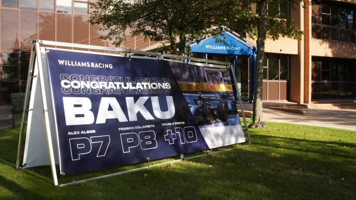 The points banner on display outside our Grove HQ