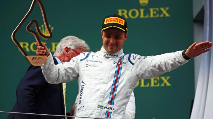 Felipe Massa with his third place trophy at the 2015 Austrian Grand Prix