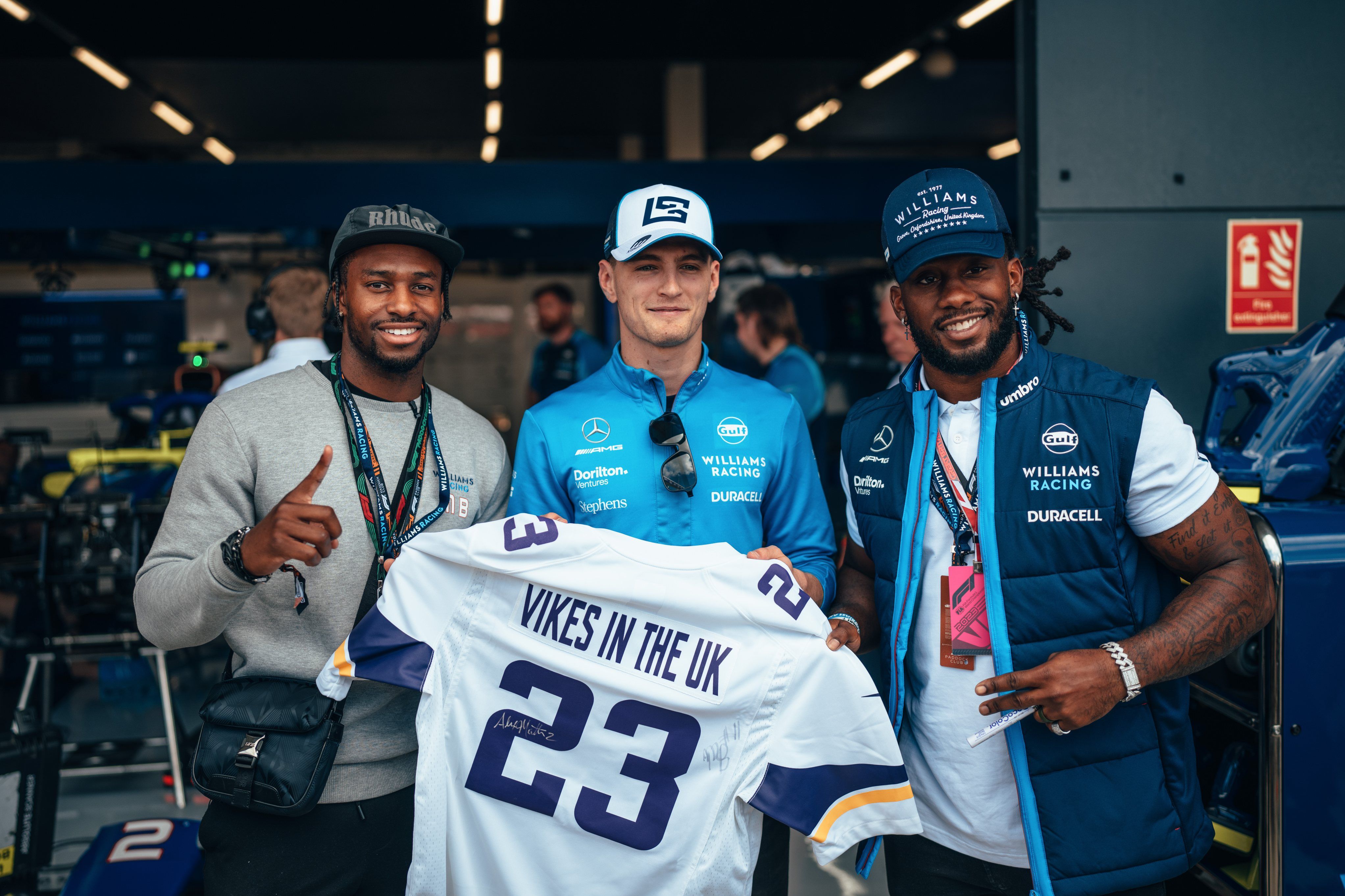 Not all meetings happened stateside, Mekhi Blackmon (L) and Alexander Mattison met up with Logan at Silverstone.