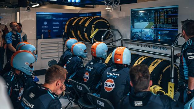 The pit crew settle in for a day where Williams Racing enjoyed plenty of screentime.