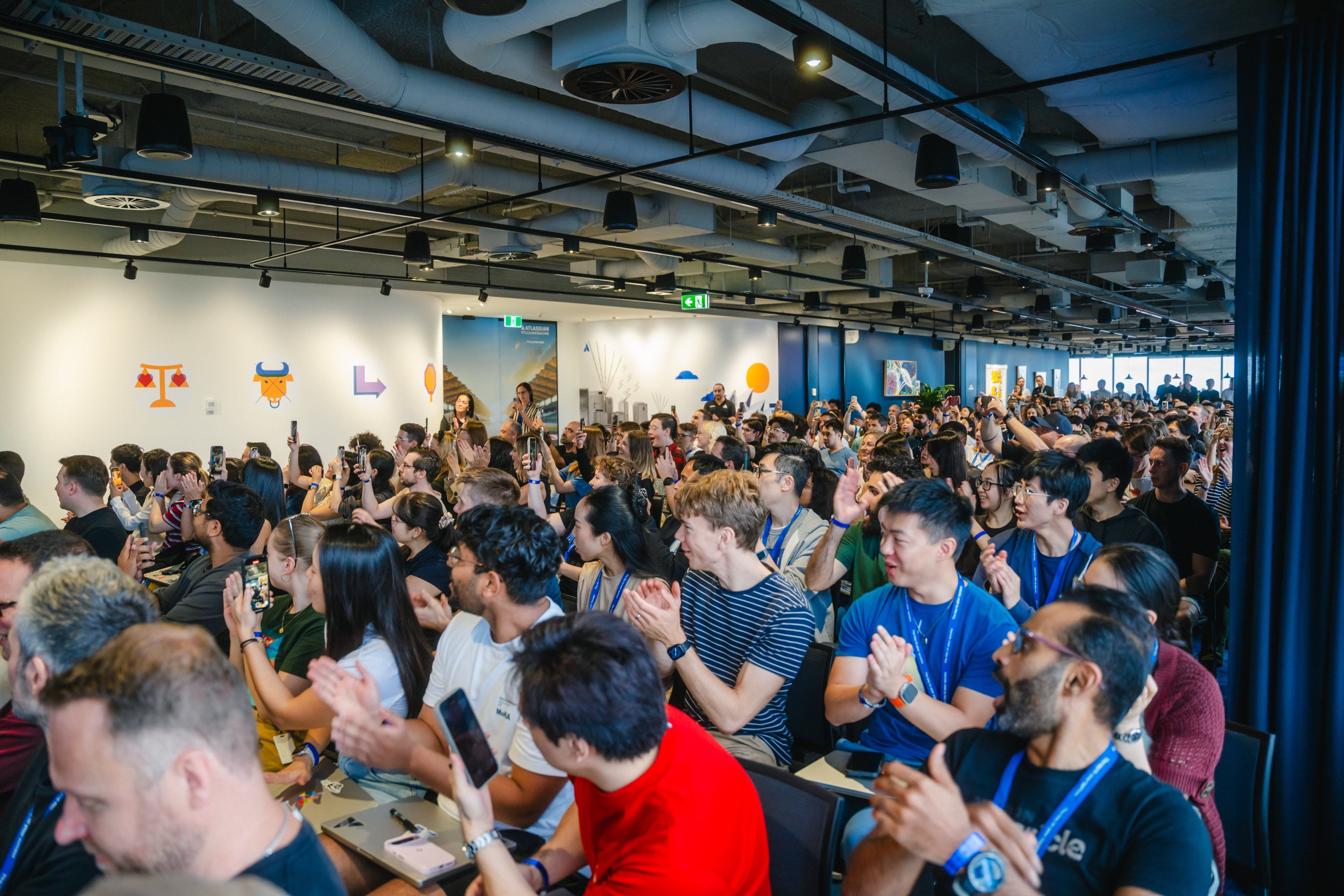 Members of the Atlassian team ready for a Town Hall quite unlike any other.