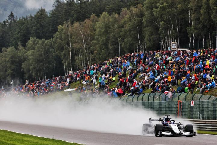 George Russell on his 2021 Belgian Grand Prix Qualifying lap, which would secure him P2 in the race