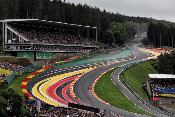 Alex Albon climbs Eau Rouge and Raidillon