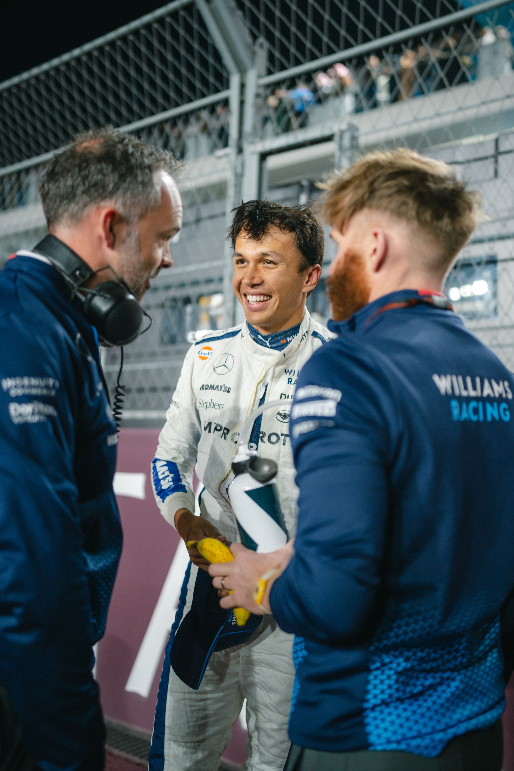 Alex shares a laugh ahead of the race.