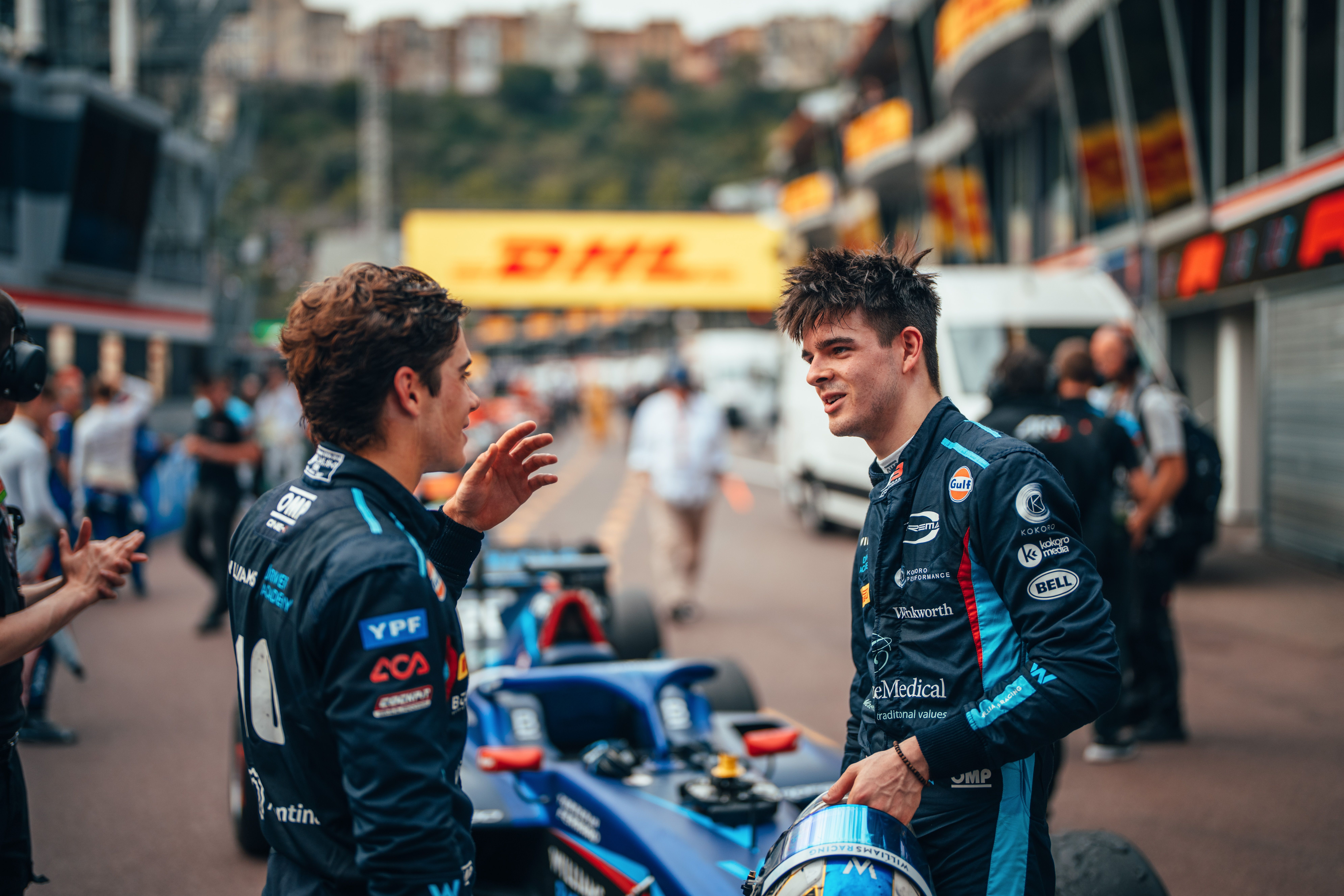 Franco and Zak share a moment in the F3 Feature Race’s red flag stoppage.