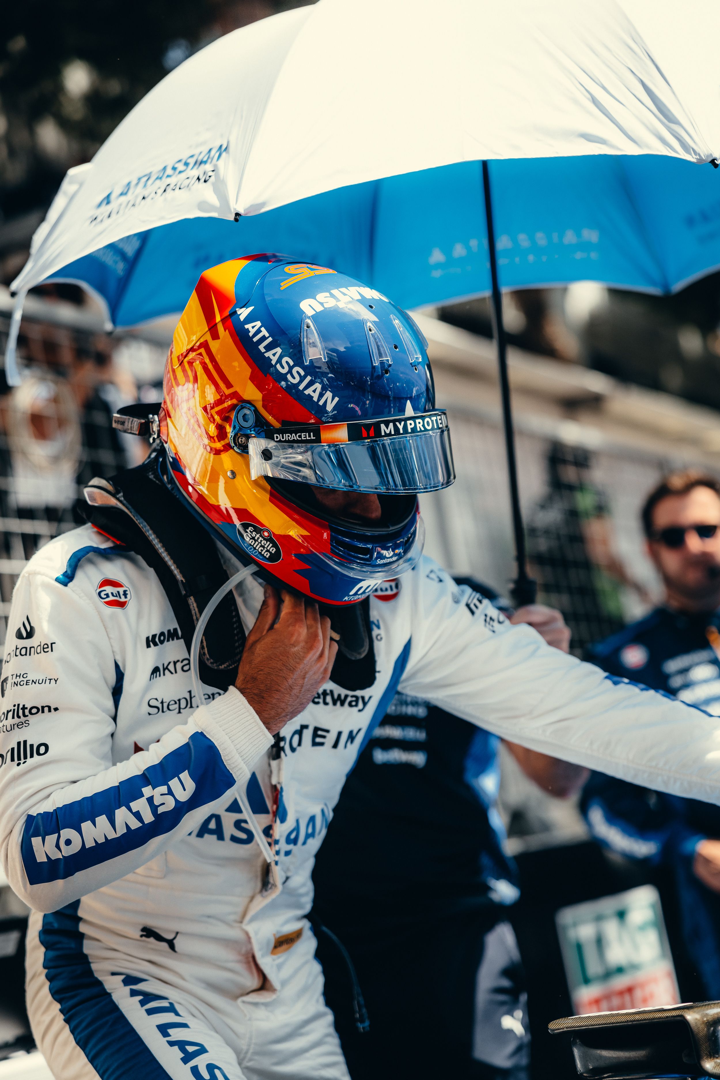 Helmet on for Carlos