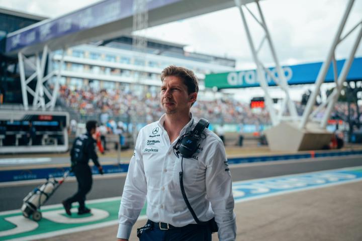 James Vowles walking in the Silverstone pit lane
