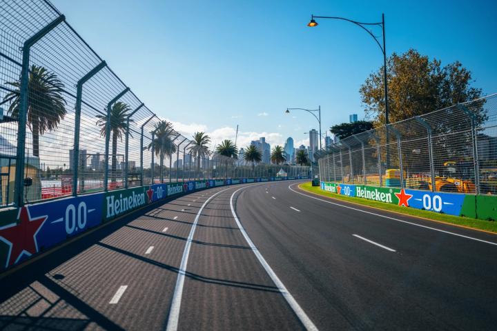 The track at Albert Park with the Melbourne CBD in the background