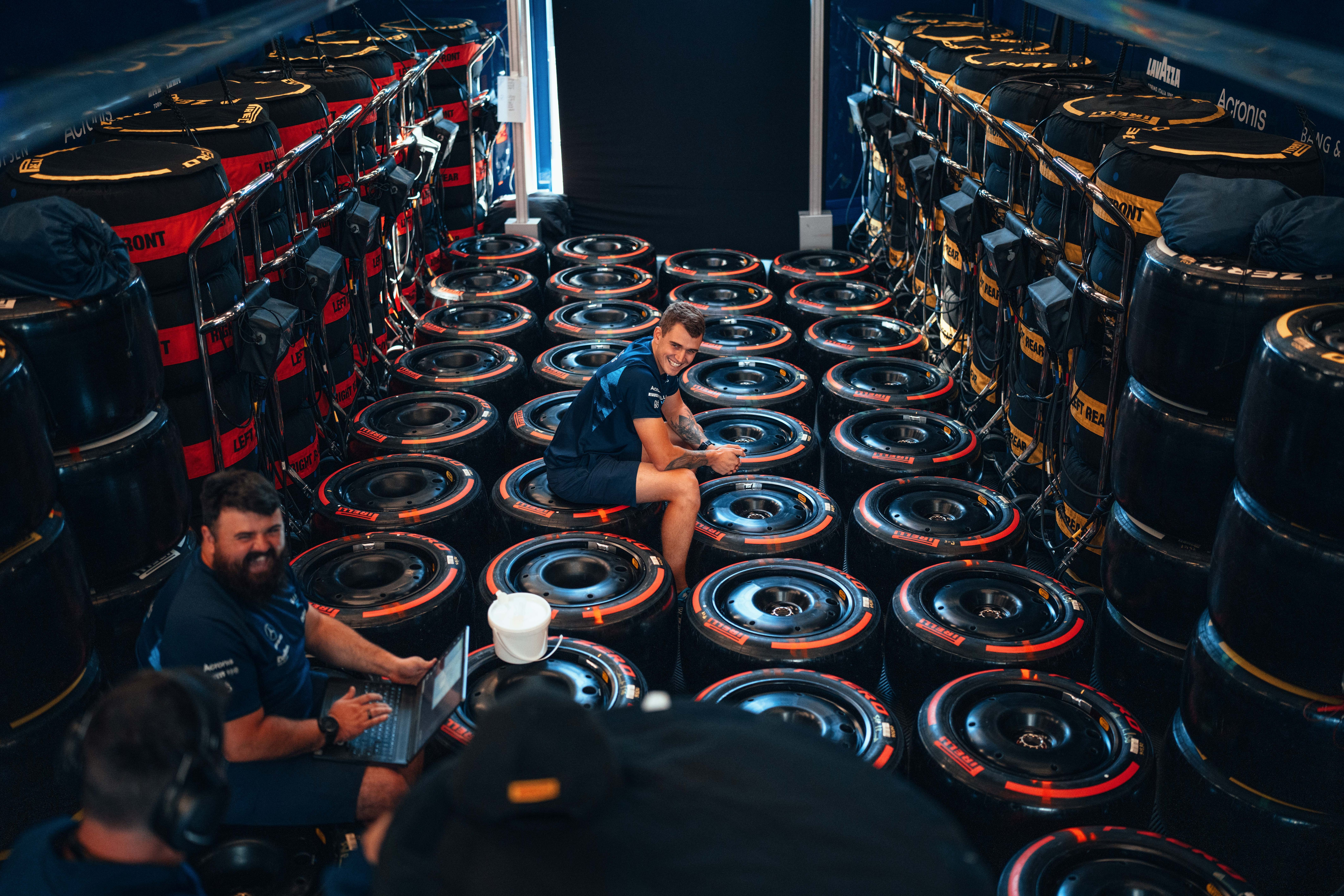 Enough tyres to tire you out trying to count them.