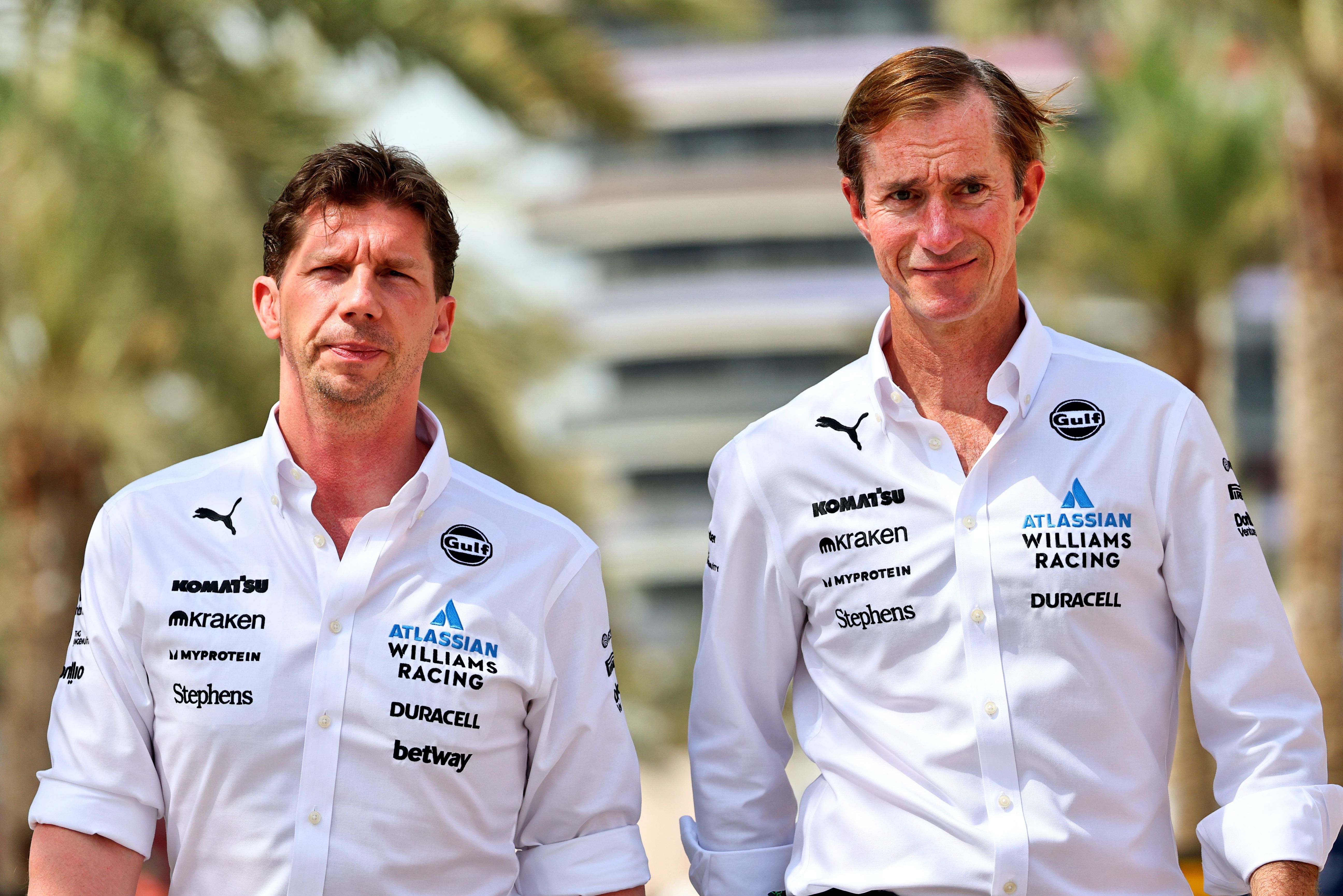 James and James arrive in the paddock for Sunday