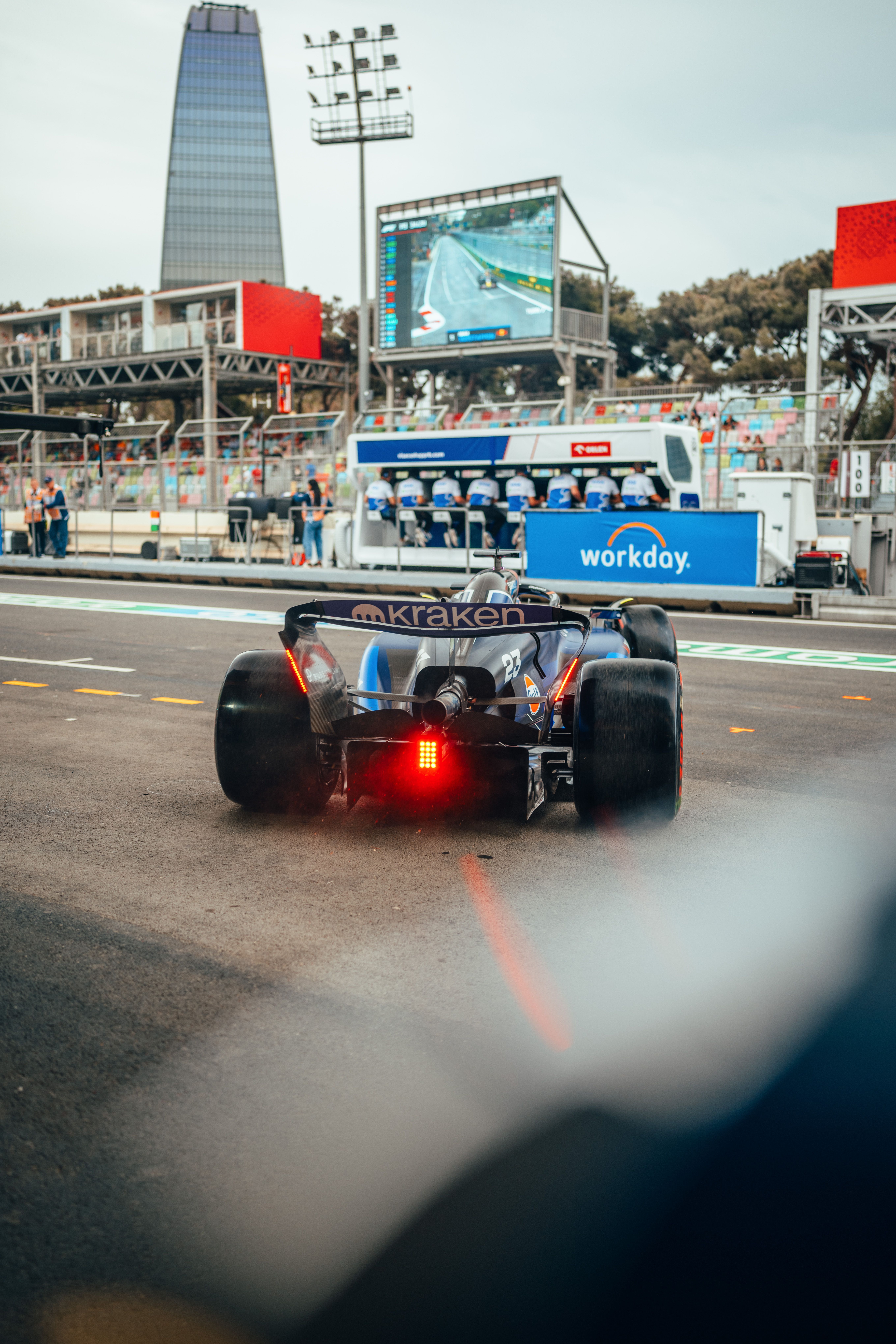 Albono exits the garage to set a lap