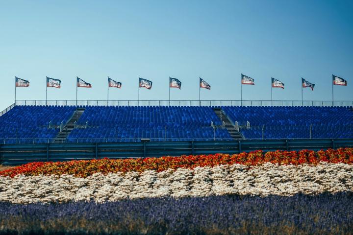A grandstand with flowers in Zandvoort