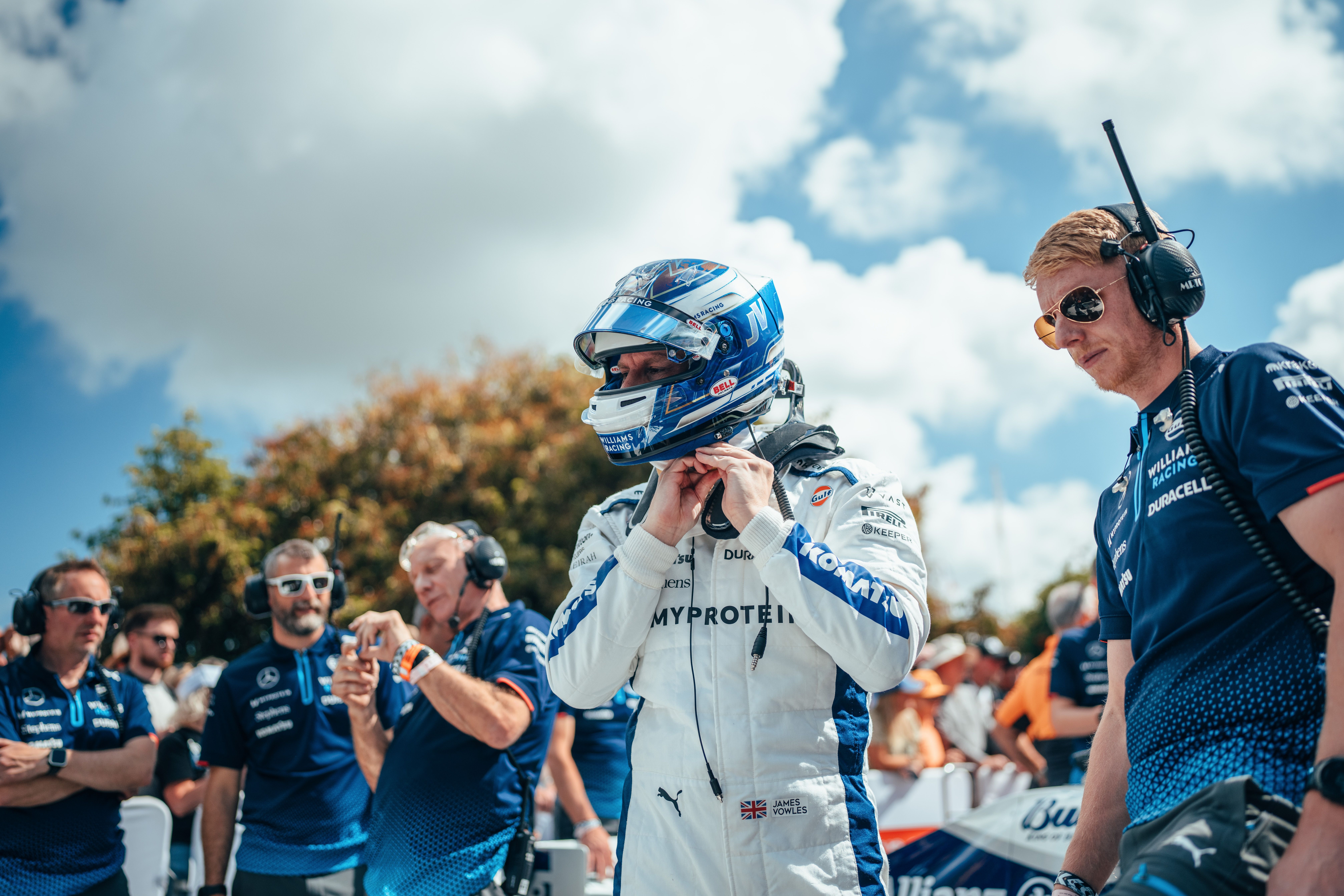 Helmet on, ready to go.