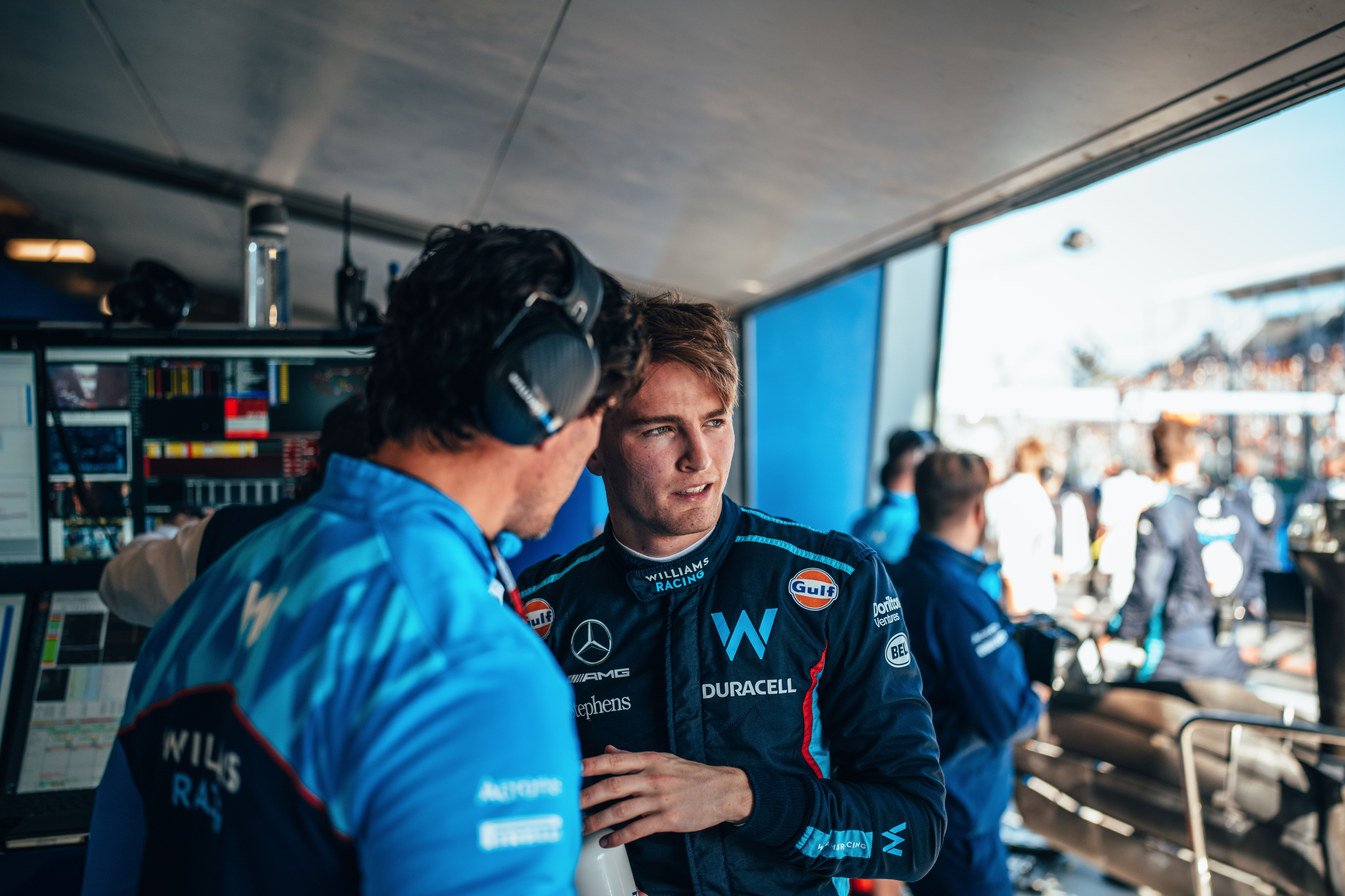 Logan popped by the garage a couple of times during the red flag periods.