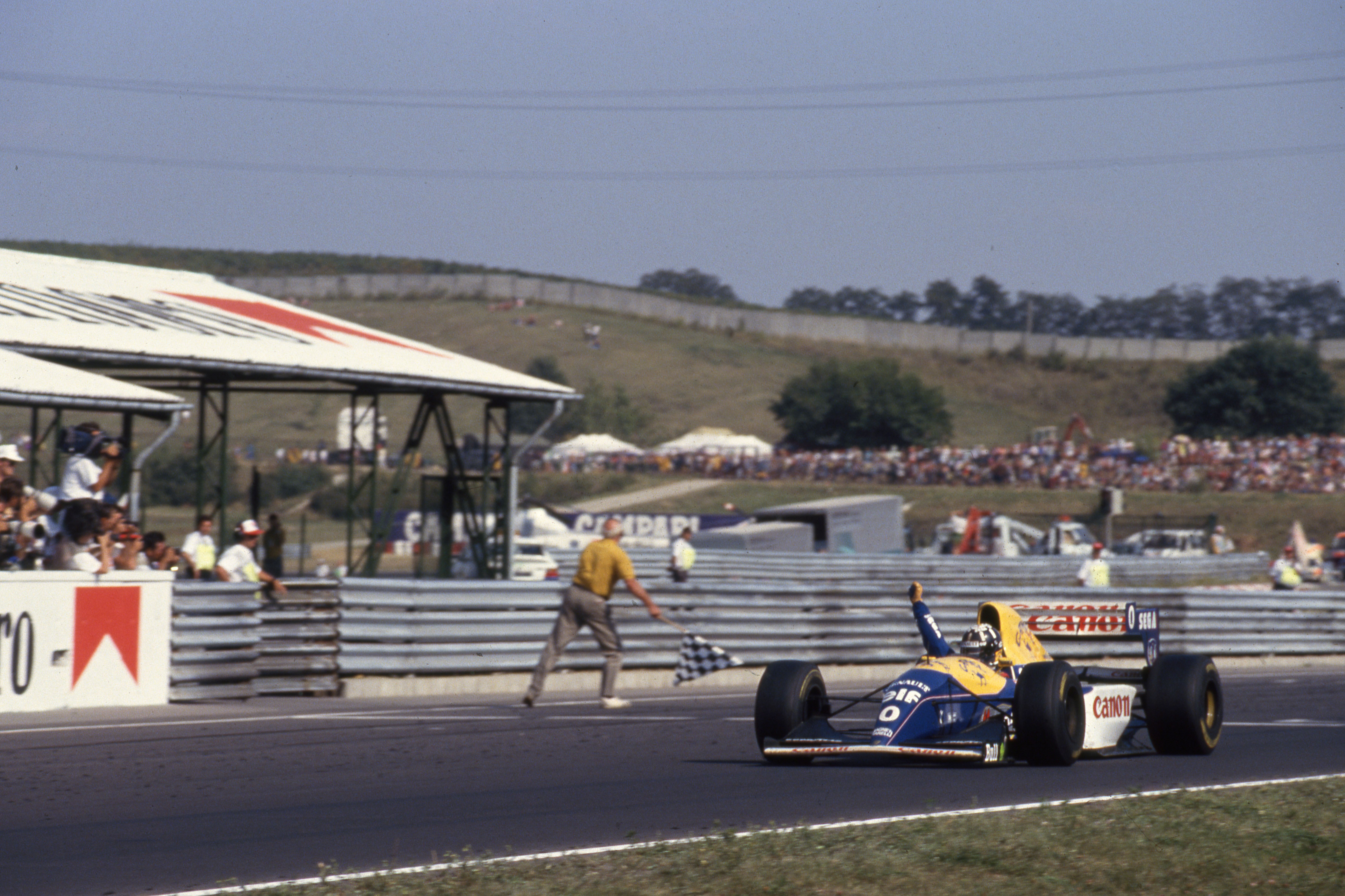 In 1993, Damon Hill crossed the line to secure his maiden F1 victory.