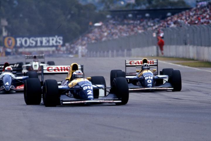 Alain Prost and Damon Hill occupy the podium spots in the FW15C