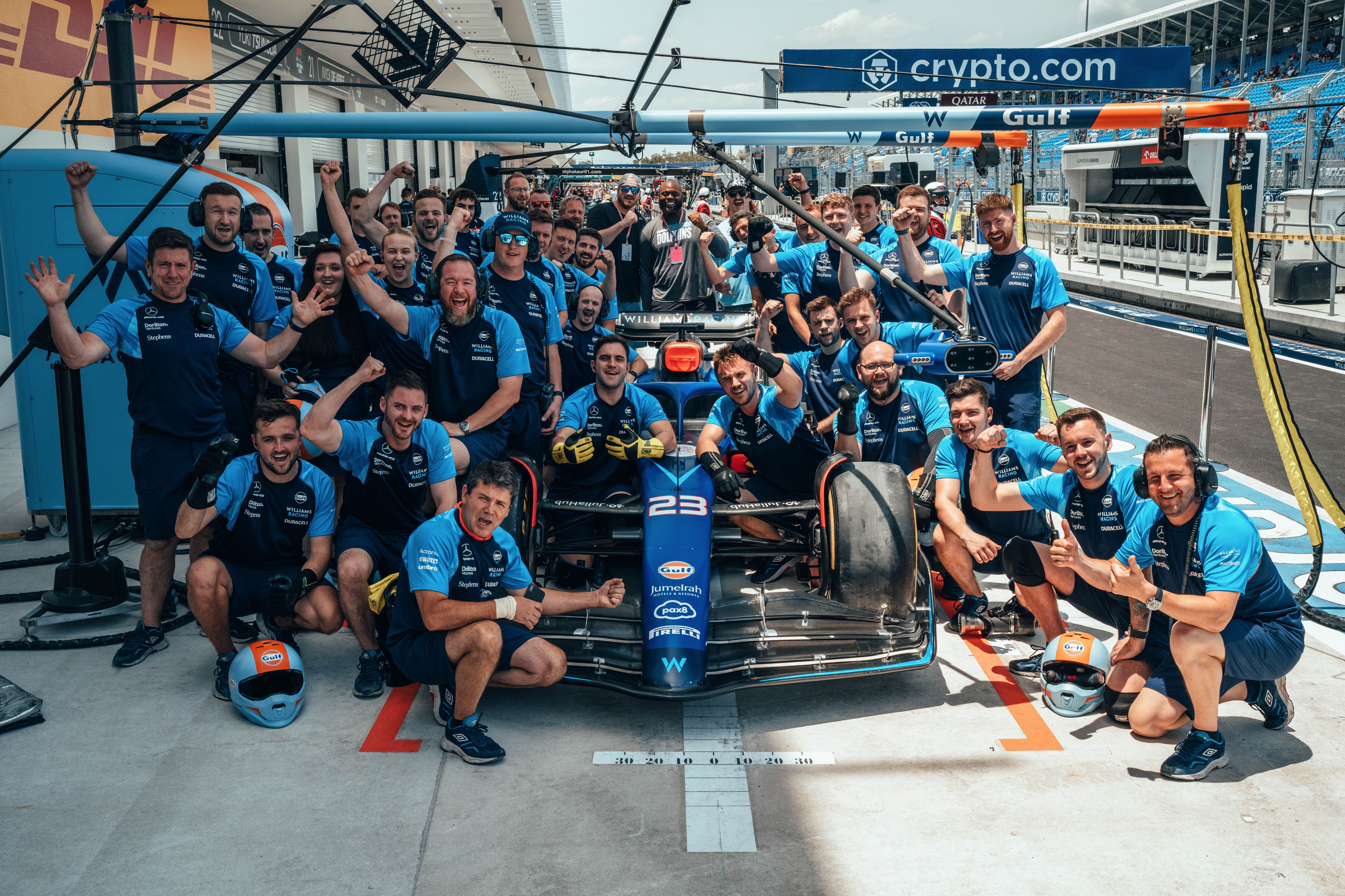 Pit stop practice with some of the Miami Dolphins roster.