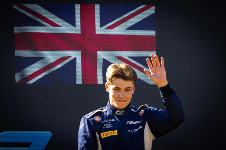 Luke Browning winning in Monza, Williams Racing Driver Academy F2 driver