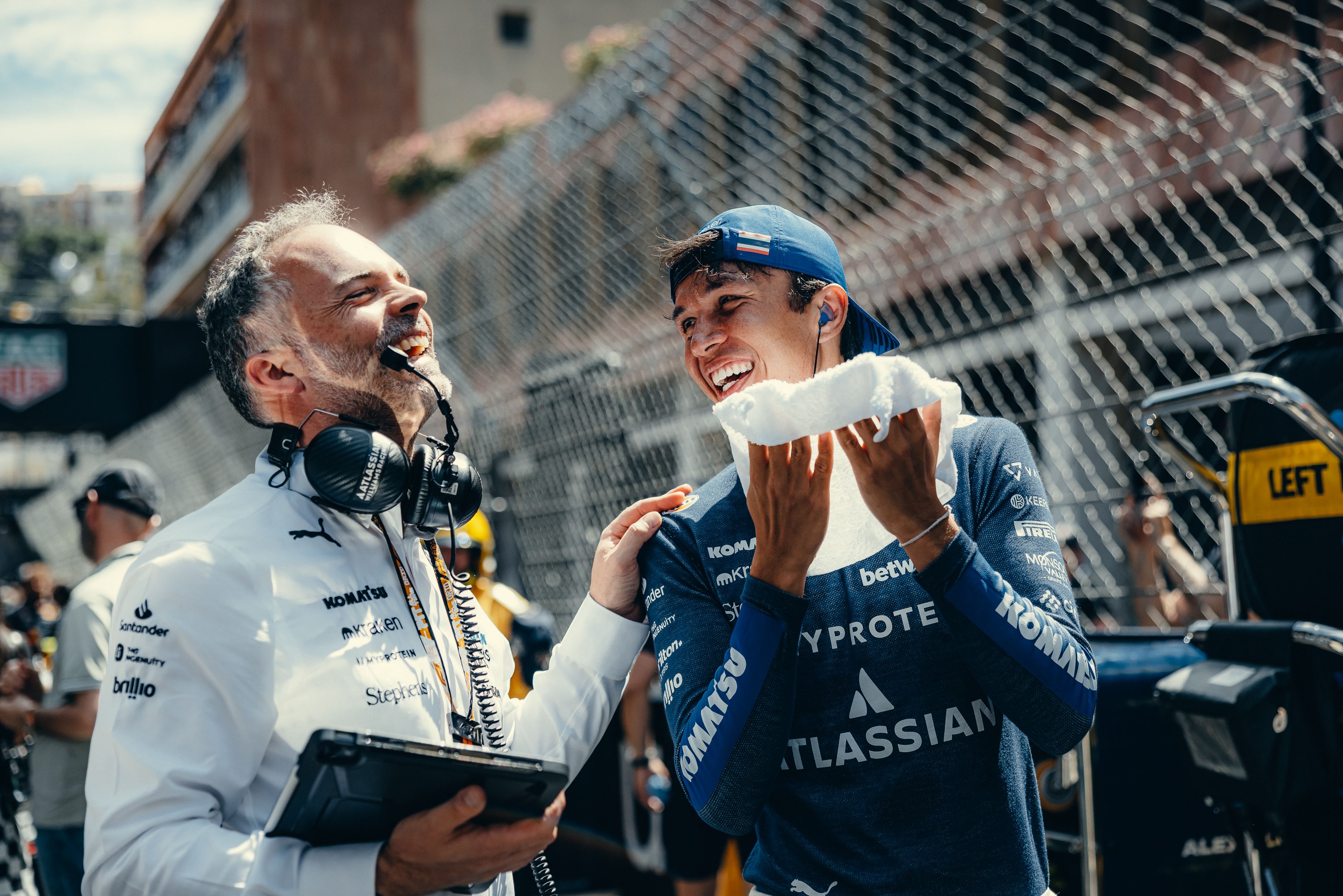 James Urwin and Albono share a laugh on the grid