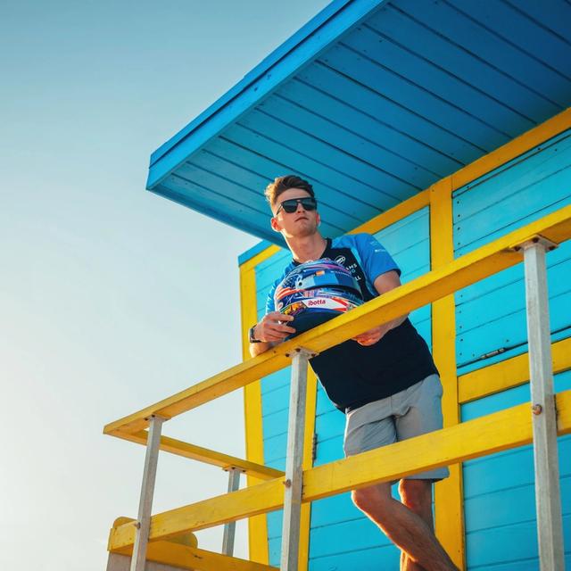 Logan headed to one of Miami’s iconic lifeguard towers to unveil his home race helmet.
