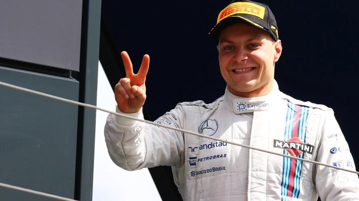 Valtteri Bottas celebrates his P2 at Silverstone in 2014