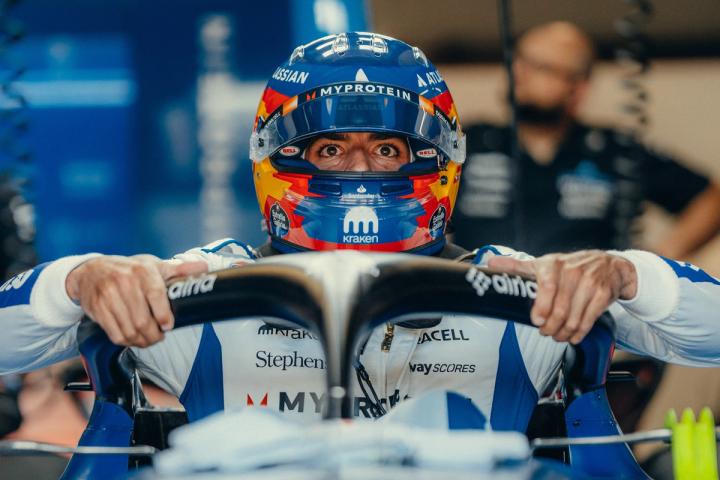 Carlos Sainz climbs into his Atlassian Williams Racing FW47 at the Emilia-Romagna Grand Prix