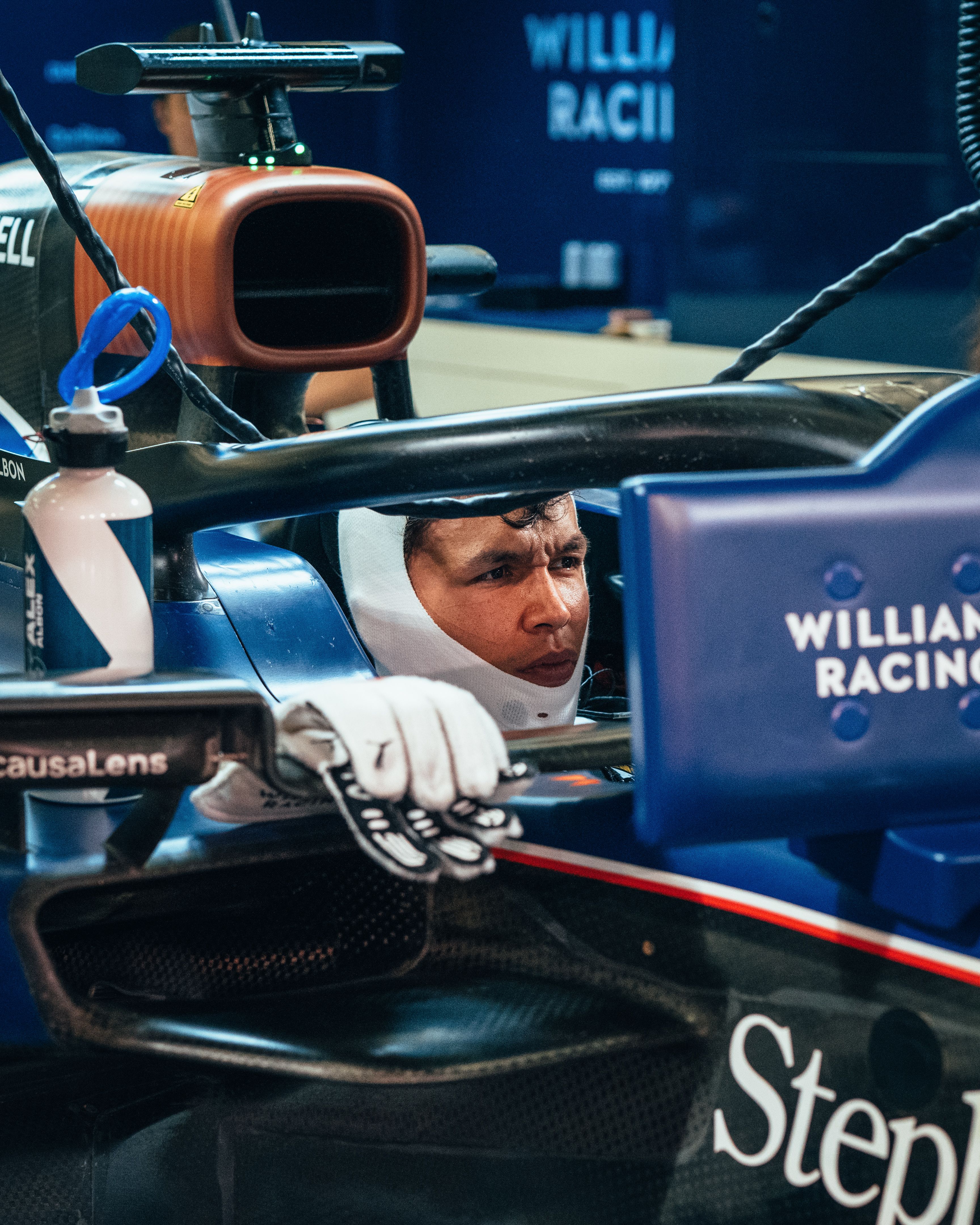 Alex checks the data from the best seat at the circuit.