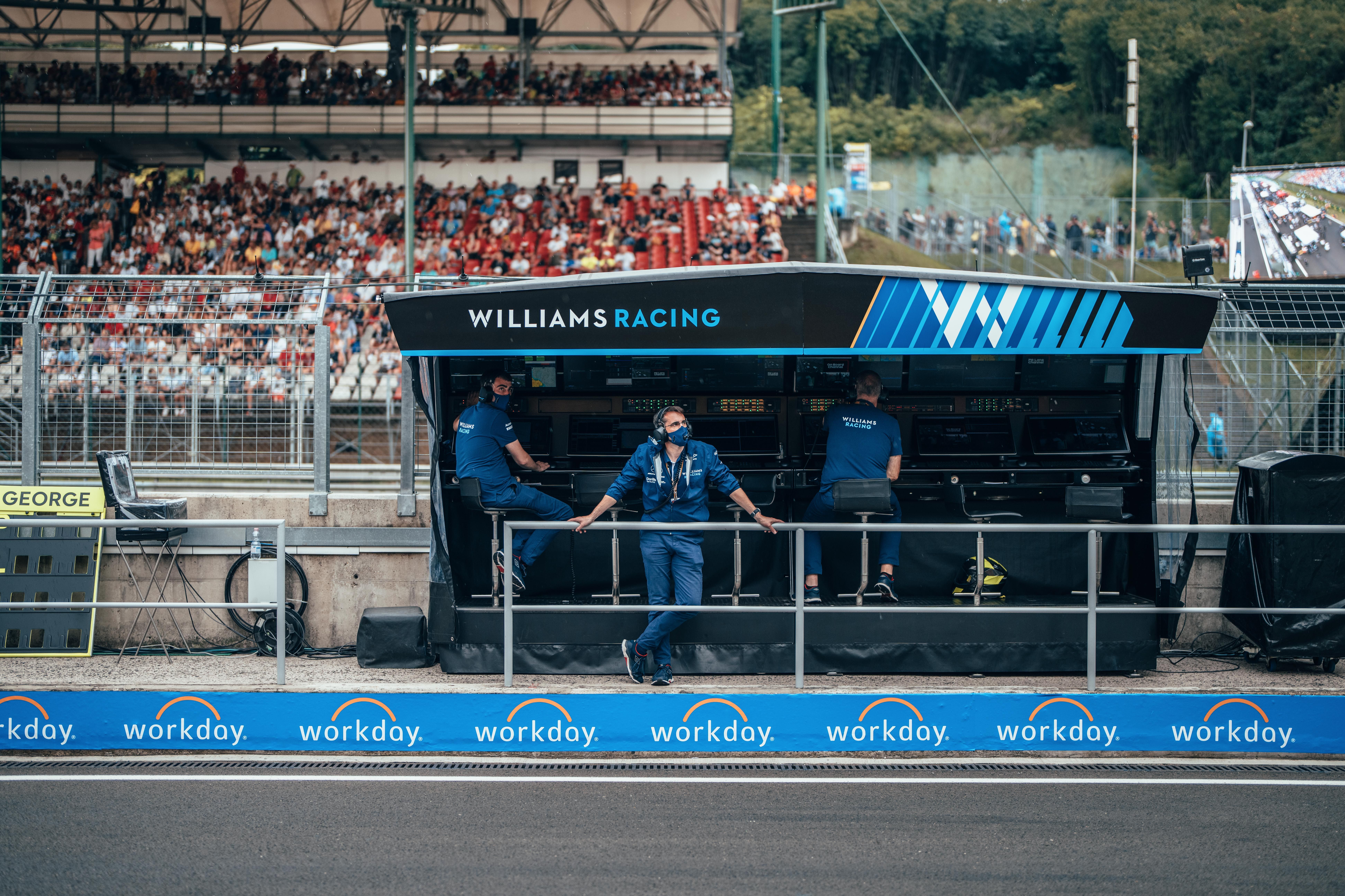 Eyes to the skies on the pit wall…