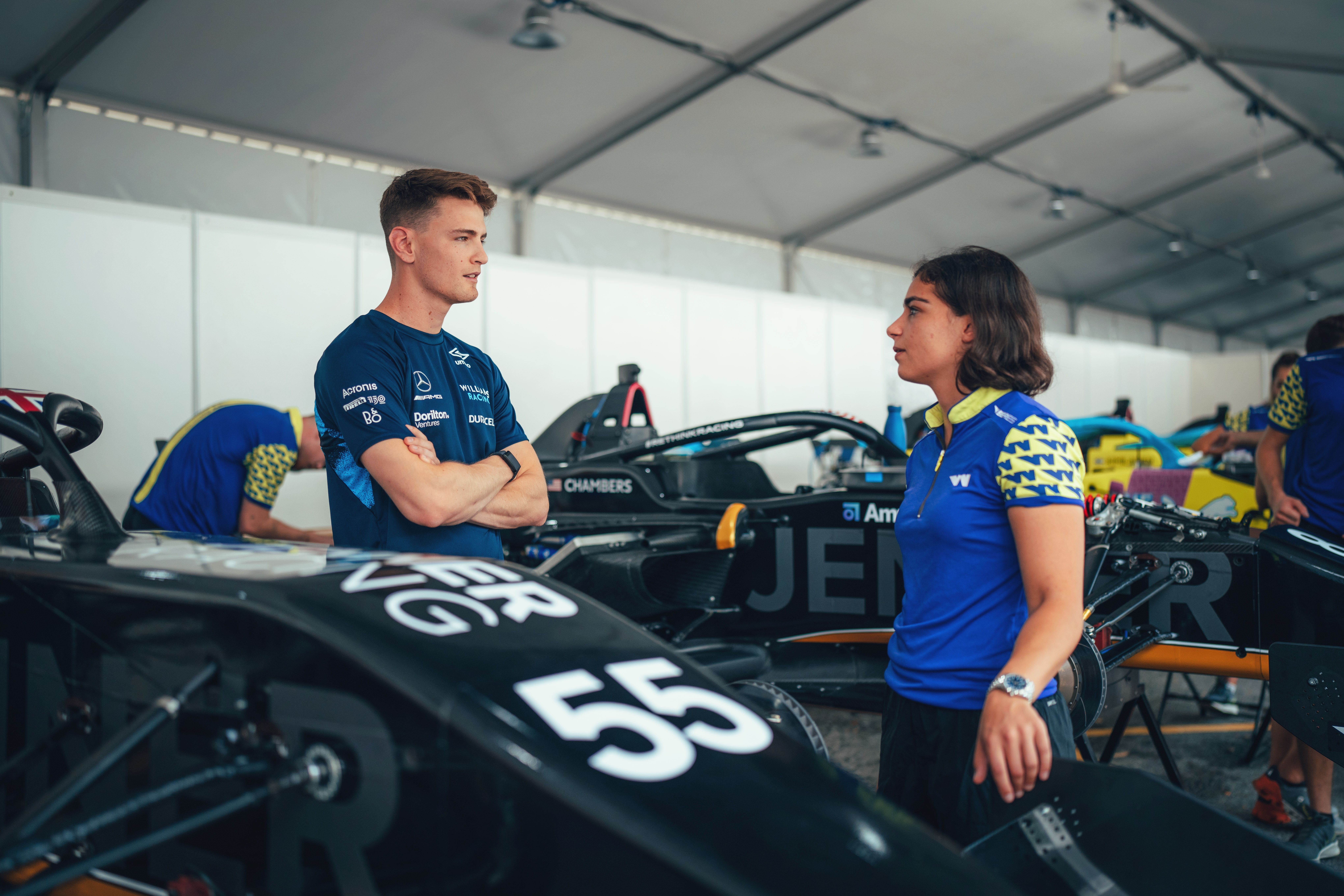 Our Williams Academy drivers Logan Sargeant and Jamie Chadwick exchange tips ahead of Jamie’s first Singapore race.