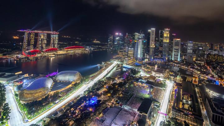 The Singapore cityscape provides a spectacular backdrop...