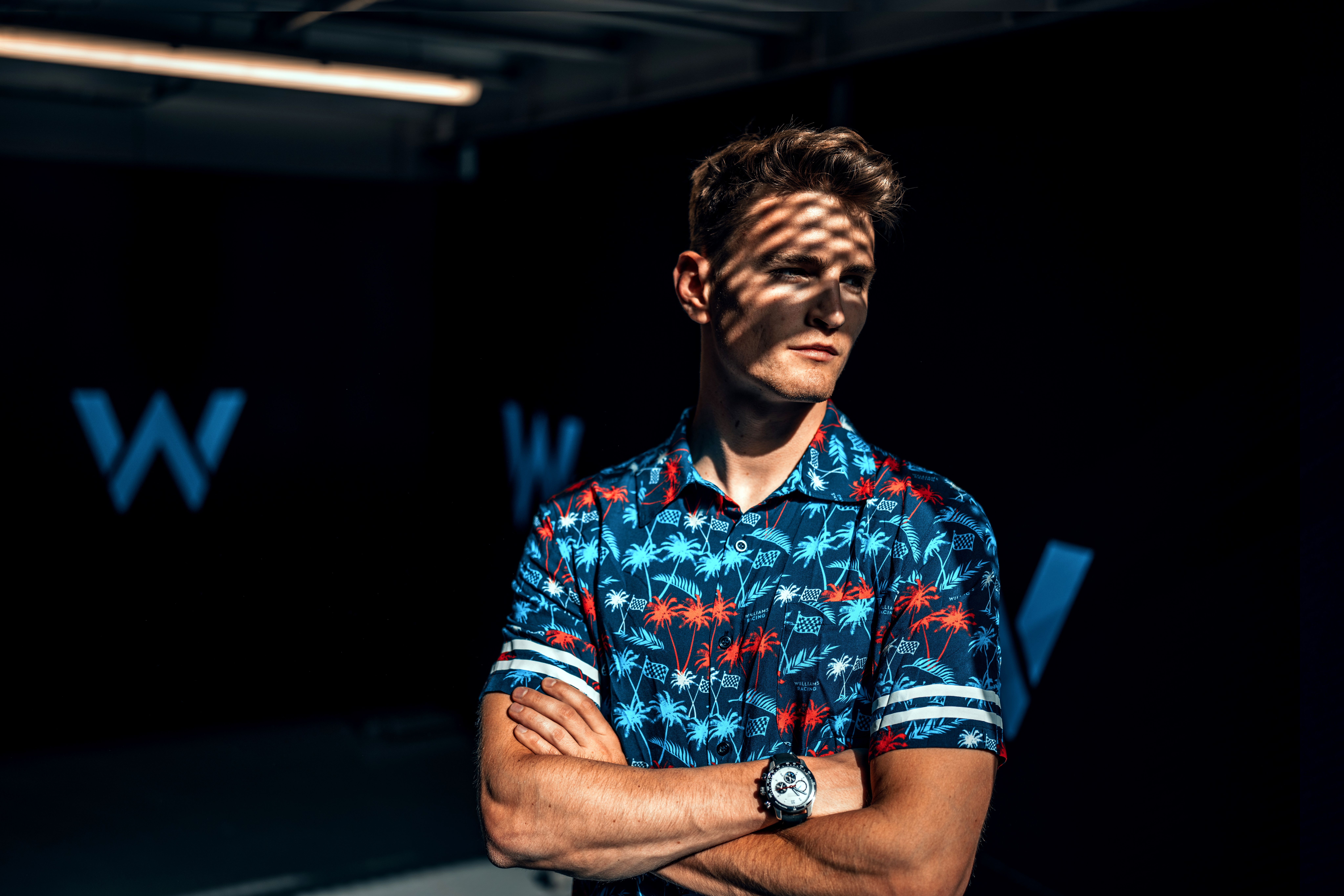 Our Florida native looks right at home in the Palm Print Shirt