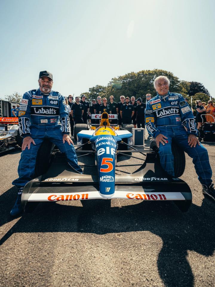 Nigel Mansell and Riccardo Patrese reunited with the FW14B at the 2025 Goodowod Festival of Speed