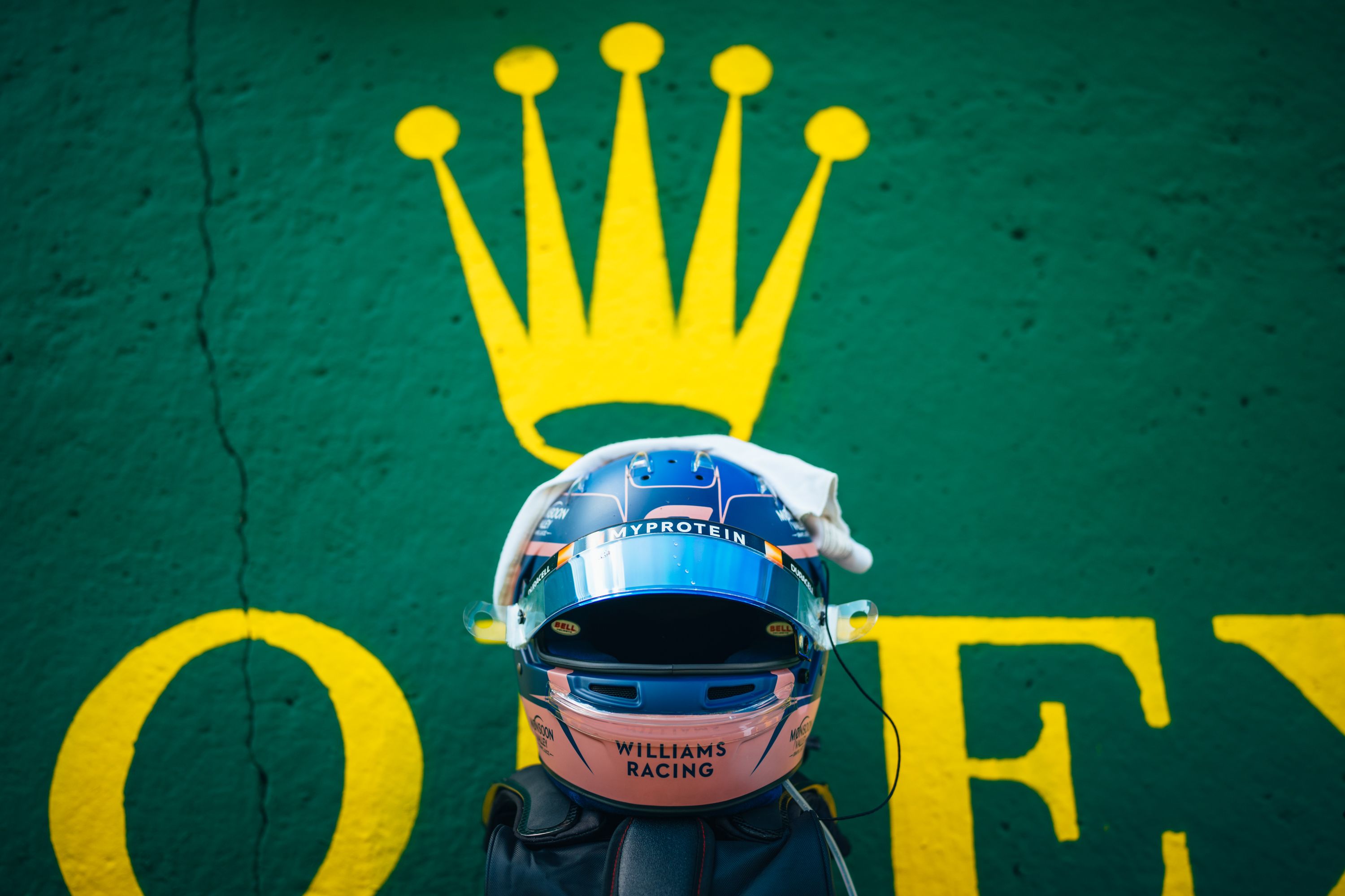 Alex's helmet found itself a crown.