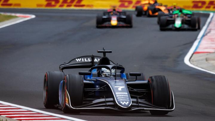Williams Racing Driver Academy member Luke Browning racing at the Hungaroring in Formula 2