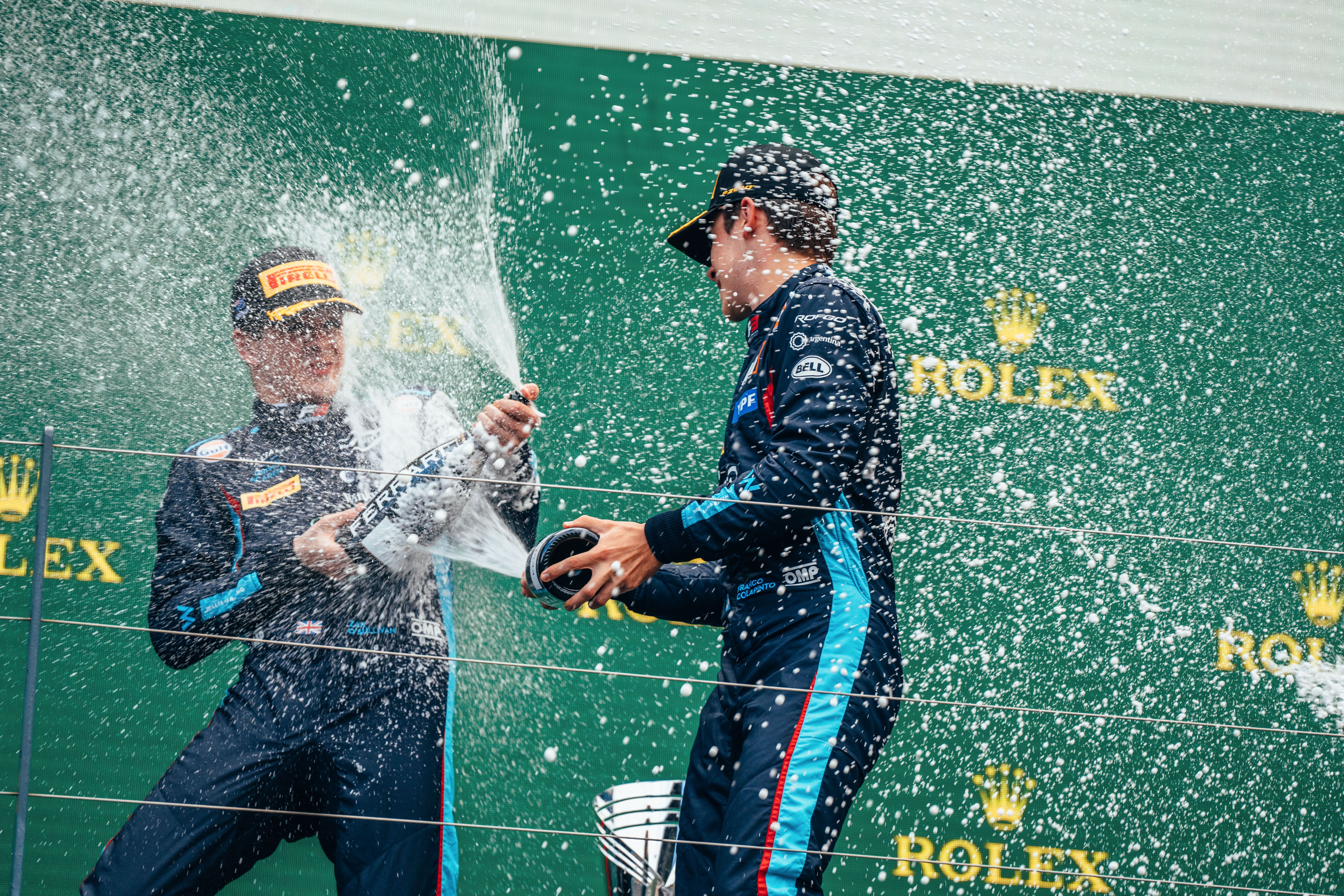 Champagne moments for Zak and Franco on the podium. Sadly, Franco would be DQ’d for a technical infringement	, handing Zak his maiden F3 victory.