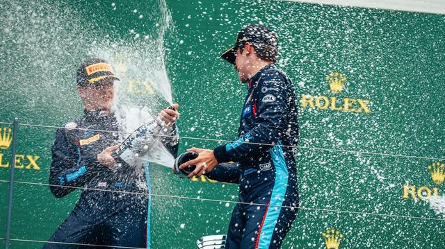 Champagne moments for Zak and Franco on the podium. Sadly, Franco would be DQ’d for a technical infringement	, handing Zak his maiden F3 victory.