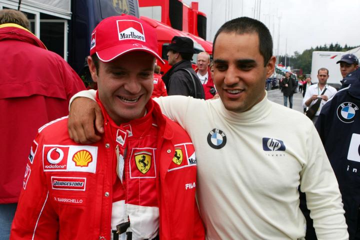 Rubens (L) is embraced by Juan Pablo in 2004