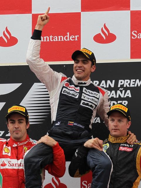 A win for the ages as Pastor Maldonado celebrates a stunning victory in Barcelona – 2012