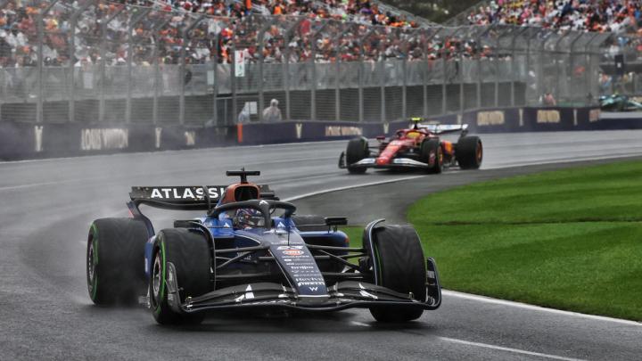 Alex Albon by Atlassian Williams Racing ahead of Ferraris Lewis Hamilton at the Australian Grand Prix 2025