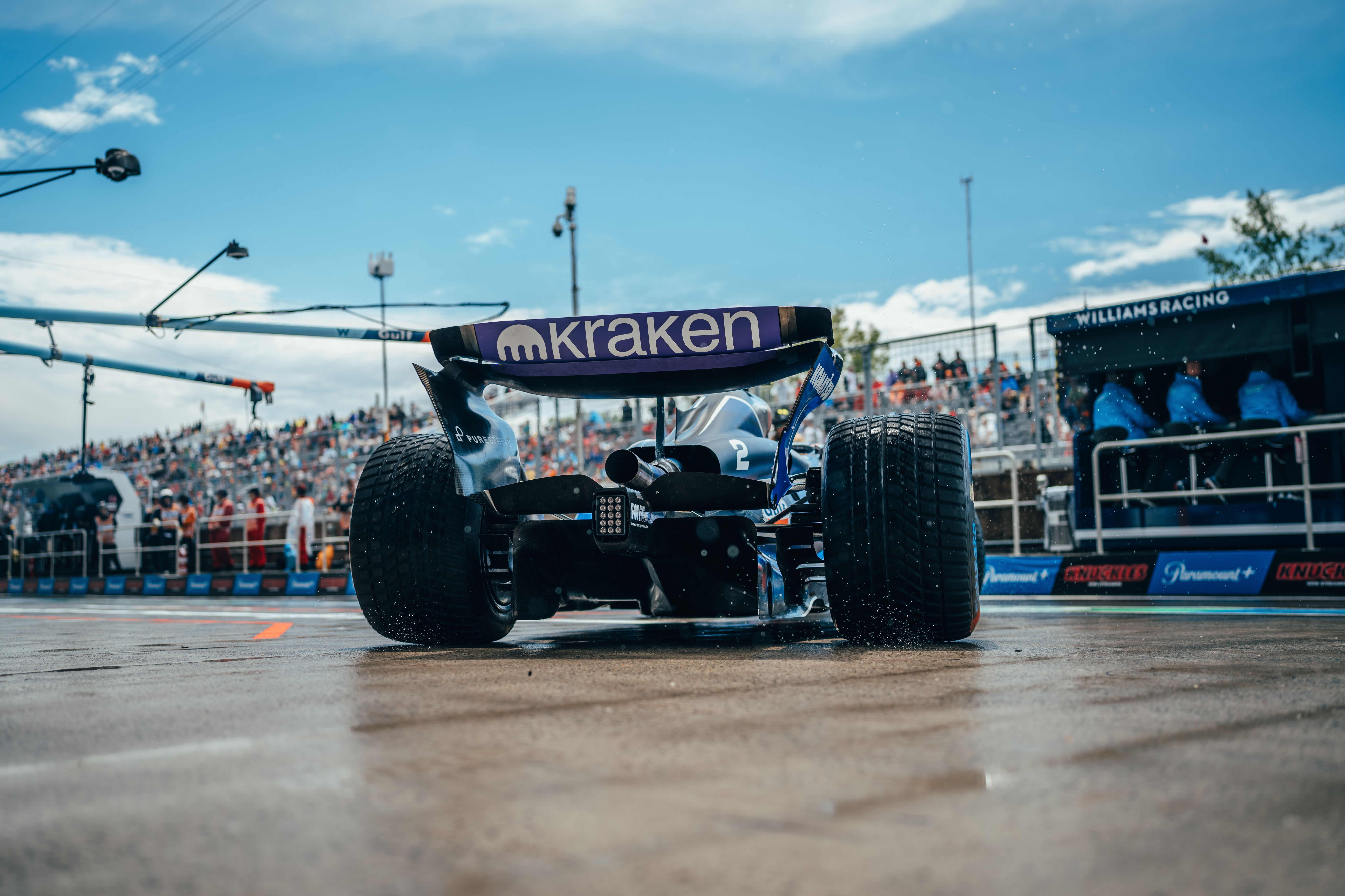 Wet tyres and blue skies? Go figure...
